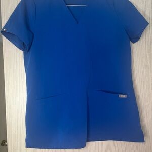 Figs Blue Short Sleeve Fitted Blouse